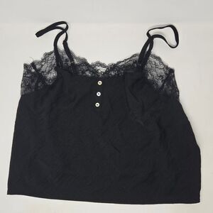 MIDNIGHT BAKERY Buttery Soft Satin Cami-Top Lace Black‎ L NWT